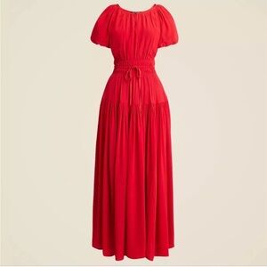 J. Crew| Red Elena puffed sleeve in crepe de chine with small back dots.